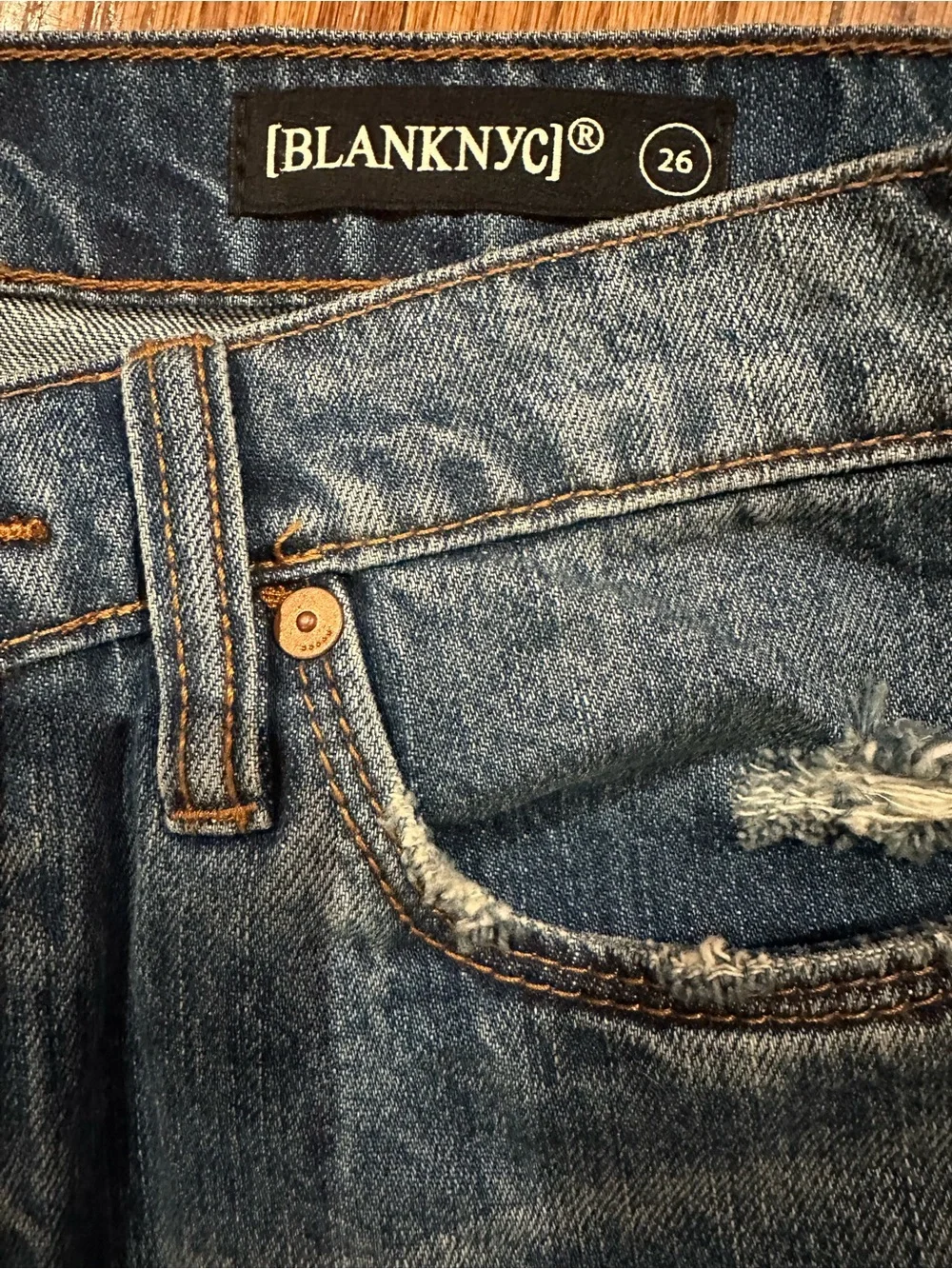 Blank NYC Distressed Blue Denim Mini Skirt NWT